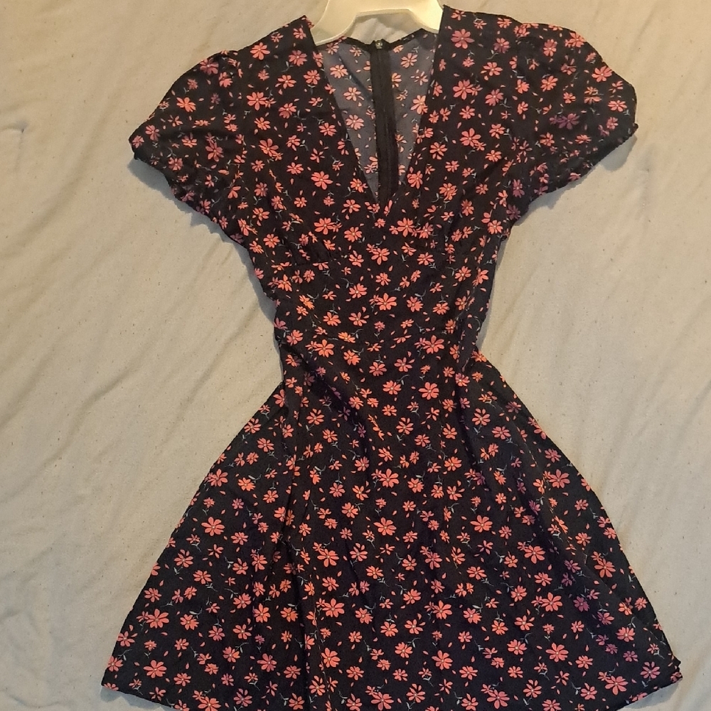 Pink and Black Flutter Sleeve A-Line Mini Dress